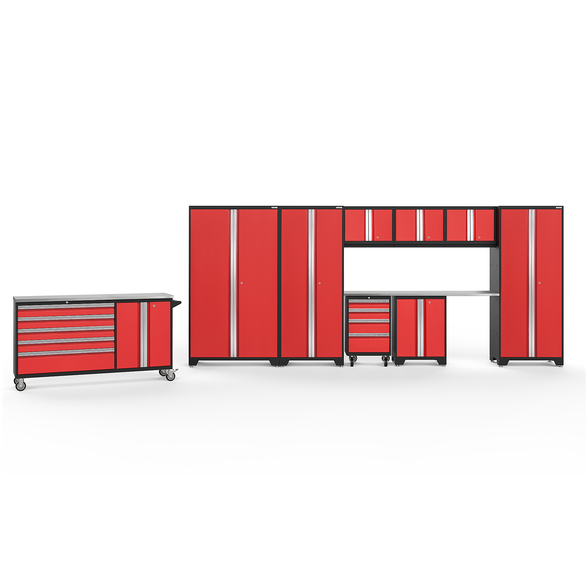 NewAge Products, Bold Series Red 10-Pc. Steel Garage Cabinet Set, Width 236 in, Height 77.25 in, Depth 18 in, Model# 56462